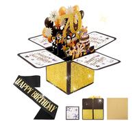 Mulaibdin Pop Up Birthday Cards, 70th Birthday Cards for Women/Men, Happy Birthday Sash Black, 3D Personalised Birthday Greeting Card with Envelop for Mum,Dad,Wife,Husband,Sister,Brother