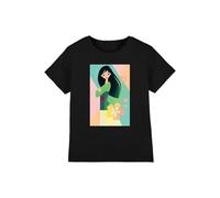 Mulan Simplistic Illustration Girls T Shirt, Black, 9-10 Years