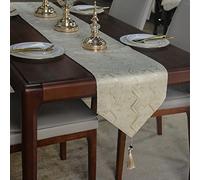 MULANY Elegant And Luxurious Damask Table Runner Modern Elegant Jacquard Fabric Floral Table Runner Decorative Luxury Abstract Striped Beige Table Runners with Tassels, 3 Colors Color : D, S