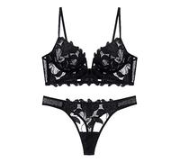 MULANY Knickers CINOON Sexy French Lace Embroidery Brassiere Lingerie Set Women's Underwear Set Push Up thin Bralette Deep V Bra and Panty Set (Color : Nero, Size : S(32or70ABC))