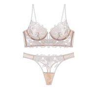 MULANY Knickers CINOON Sexy French Lace Embroidery Brassiere Lingerie Set Women's Underwear Set Push Up thin Bralette Deep V Bra and Panty Set (Color : White, Size : S(32or70ABC))