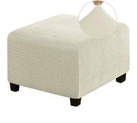 MULARE NonSlip Footrest Covers, Stretch Ottoman Footstool Slipcover, Stool Protector Cover with Elastic Bottom, Dustproof Removable Washable Footrest Pouffe Covers,Beige,S