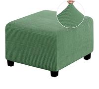 MULARE Ottoman Cover, Footstool Cover, Large Stretch Pouffe Cover Anti-Slip Foot Stool Jacquard Slipcovers With Elastic Bottom, Machine Washable, (Foot Stool Not Included),Gray Green,L