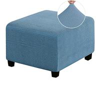 MULARE Ottoman Cover, Footstool Cover, Large Stretch Pouffe Cover Anti-Slip Foot Stool Jacquard Slipcovers With Elastic Bottom, Machine Washable, (Foot Stool Not Included),Blue,M
