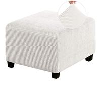 MULARE Ottoman Cover, Footstool Cover, Large Stretch Pouffe Cover Anti-Slip Foot Stool Jacquard Slipcovers With Elastic Bottom, Machine Washable, (Foot Stool Not Included),White,M