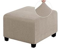 MULARE Ottoman Slipcover Velvet Footstool Cover Large Footrest Pouffe Protector Covers, Removable Washable Pouffe Cover Footrest Stool Protector for Living Room Bedroom,Khaki,L