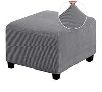 MULARE Square Ottoman Cover Soft, Jacquard Ottoman Cover Rectangle Plain Stretch Sofa Footstool Slipcover, Waterproof NonSlip Footstool Protect With Elastic Bottom,Light Grey,L