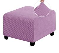 MULARE Square Ottoman Cover, Stretchable Breathable Washable Ottoman Cover Foot Stool Cover Protector Fit, for Sofa Stool, Low Stool, (Foot Stool Not Included),Light Purple,L