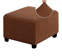MULARE Stool Covers, Ottoman Slipcovers, Stretch Footstool Cover, Thick Checked Jacquard Fabric with Elastic Bottom, Washable,Light Brown,S