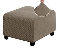 MULARE Stool Covers, Ottoman Slipcovers, Stretch Footstool Cover, Thick Checked Jacquard Fabric with Elastic Bottom, Washable,Taupe,M