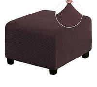 MULARE Stretch Ottoman Cover, Ottoman Slipcovers, Dustproof Pouffe Cover Elastic Detachable Stool Cover, Thick Checked Jacquard Fabric with Elastic Bottom, Washable,Dark Brown,S