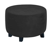 MULARE Stretch Ottoman Cover, Ottoman Slipcovers, Dustproof Pouffe Cover Elastic Detachable Stool Cover, Thick Checked Jacquard Fabric with Elastic Bottom, Washable,Black,M
