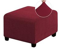MULARE Stretch Ottoman Cover, Ottoman Slipcovers, Dustproof Pouffe Cover Elastic Detachable Stool Cover, Thick Checked Jacquard Fabric with Elastic Bottom, Washable,Red,M