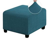 MULARE Stretch Ottoman Cover, Ottoman Slipcovers, with Elastic Bottom, Stretch Cushion for Footrest Foot Stool Furniture, Washable,Teal,L