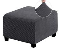 MULARE Stretch Ottoman Cover Rectangle Modern Print Footstool Slipcover with Elastic Bottom, Washable Super Soft Universal Slipcovers, (Foot Stool Not Included),Dark Grey,S