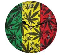 Mularoka Cannabis Leaf Pattern Wall Clock 10 Inch Silent Non-Ticking Battery Operated Quartz Modern Round Clock for Living Room Office Home Bedroom Kitchen Bathroom Classroom School