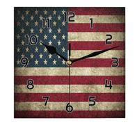 Mularoka Retro American Flag Wall Clock 12 Inch Silent Non-Ticking Battery Operated Quartz Modern Square Clock for Living Room Office Home Bedroom Kitchen Bathroom Classroom School