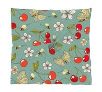 Mularoka Silk Like Head Scarf for Women 23.6” Square Satin Hair Scarf Fashion Print Pattern Scarves Silk Feeling Neckerchief, Cherry Bee Butterfly, 23.6x23.6 inch