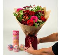 Mulberry Bloom Fresh Flower Bouquet Gift Box With Luxury Chocolates, Romantic Valentine’s Day Flowers For Her, Hand Tied Mixed Blooms, Letterbox Friendly Gift Set By Fleur De Luxe UK