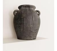 Mulberry Lane Co. Handmade Black Vase - 9.5'' Tall Terracotta Vase, Vintage vase, Black ceramic vase, Rustic Antique Decor with 3 Ear Design, Wide Mouth, Non-Slip Bottom, Matte Finish for Home Decor
