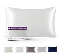 Mulberry Park 30 Momme Silk Pillowcase - Pure Silk Pillowcase for Hair and Skin, Grade 6A Charmeuse Weave Mulberry Real Silk Pillowcase for Luxury Night Sleep - 1 Pc White (Queen 20'' x 30'')