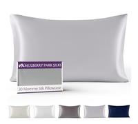 Mulberry Park 30 Momme Silk Pillowcase - Pure Silk Pillowcase for Hair and Skin, Grade 6A Charmeuse Weave Mulberry Real Silk Pillowcase for Luxury Night Sleep - 1 Pc Silver (Standard 20'' x 26'')