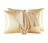 Mulberry Silk Pillow Cases Set of 2, Both Sides Real Silk Pillowcase for Hair and Skin Prevent Acne Pillowcase Organic Silk Pillowcases with Hidden Zipper（2 Pack, Gold, Queen）
