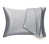 Mulberry Silk Pillowcase 2 Pack for Hair and Skin,with Hidden Zipper.Both Sides 19 Momme Allergen Proof Soft Breathable Smooth Silk Pillow Cover (Standard, Gray)