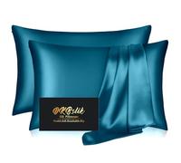 Mulberry Silk Pillowcase 2 Pack - Queen Size Anti Acne Pillowcases, Natural Silk Satin Set of 2 with Zipper, Teal