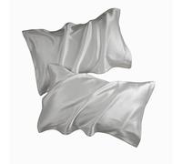 Mulberry Silk Pillowcase 2PCS, Pure Natural Silk Pillowcases for Hair and Skin, Pillow Cases Hypoallergenic Soft Smooth Breathable for Sleeping Standard Size 48 X 74 Cm(Silver)