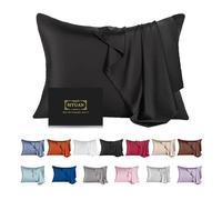 Mulberry Silk Pillowcase for Hair and Skin,Queen Size Cooling Silk Pillow Case with Hidden Zipper,Allergen Proof Dual Sides Soft Breathable Smooth Silk Pillow Cover for Women(Queen,Black)