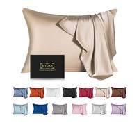 Mulberry Silk Pillowcase for Hair and Skin,Standard Size Cooling Silk Pillow Case with Hidden Zipper,Allergen Proof Dual Sides Soft Breathable Smooth Silk Pillow Cover for Women(Queen,Champagne)