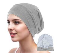 Mulberry Silk Sleep Bonnet, Pure Silky Sleeping Hat for Curly Hair, Chemo Headwear with Soft Elastic, Breathable Satin-Lined Slouchy Beanie Silk Turban for Women (UK, Alpha, One Size, LightGray)