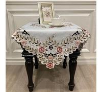 MULBESS Square Tablecloth - Stain Resistant Damask Fabric Flower Embroidered Lace Tablecloths Small Washable Table Cloth for Dining Room Kitchen Home Decor (Square, 33 X 33 inch)