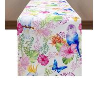 MULBESS Watercolor Birds Parrot Floral Pattern Summer Table Runner, Flowers Butterfly Seasonal Spring Fall Holiday Kitchen Dining Table Decoration for Home Party Decor 13x72 Inch