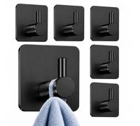 Mulbijeo Adhesive Hooks, 6 Pieces, Bathroom Accessories, Black Stainless Steel, Bathroom Accessories Without Drilling, Extra Strong & Waterproof and Rustproof, Wall Hanger, for Different Environments