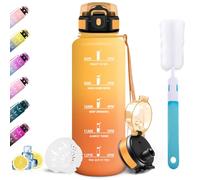 Mulbijeo Drinking Bottle 1.5 Litres, Leak-Proof, with Time Marking & Straw, Water Bottle, Carbonated Drinking Bottle, Suitable for Bike, Fitness, Yoga, Gym, Sports