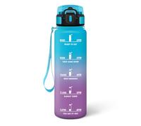 Mulbijeo Drinking Bottle 1 L, Leak-Proof with Time Marking, Drinking Bottles with Filter, Suitable for Carbonated Drinks, Water Bottle for Bike, Outdoor, Yoga, Fitness - Blue & Purple