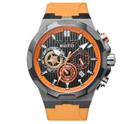 MULCO Buzo Atlantis Mens Wrist Watch 46mm Stainless Steel Case Black Silicone Strap Quartz Multifunction Movement Miyota JP25 10 ATM Waterproof Large Face Mens Watch