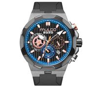 MULCO Buzo Atlantis Mens Wrist Watch 46mm Stainless Steel Case Black Silicone Strap Quartz Multifunction Movement Miyota JP25 10 ATM Waterproof Large Face Mens Watch