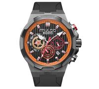 MULCO Buzo Atlantis Mens Wrist Watch 46mm Stainless Steel Case Black Silicone Strap Quartz Multifunction Movement Miyota JP25 10 ATM Waterproof Large Face Mens Watch