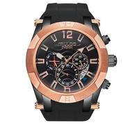 MULCO Watches for Men - Kripton Viper- 46 mm Stainless-Steel Case, Black with Wrist Silicone Band, Quartz Multifunctional Day and Date Movement, Analog Display - Rose Gold Accents, 100m- Waterproof