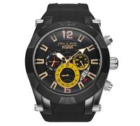 MULCO Watches for Men - Kripton Viper- 46 mm Stainless-Steel Case, Black with Wrist Silicone Band, Quartz Multifunctional Day and Date Movement, Analog Display - Rose Gold Accents, 100m- Waterproof