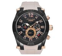 MULCO Watches for Men - Kripton Viper- 46 mm Stainless-Steel Case, Black with Wrist Silicone Band, Quartz Multifunctional Day and Date Movement, Analog Display - Rose Gold Accents, 100m- Waterproof