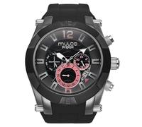 MULCO Watches for Men - Kripton Viper- 46 mm Stainless-Steel Case, Black with Wrist Silicone Band, Quartz Multifunctional Day and Date Movement, Analog Display - Rose Gold Accents, 100m- Waterproof
