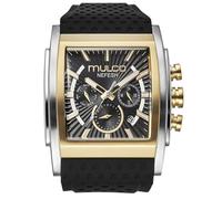 MULCO Watches Kripton Square- 46 mm Stainless-Steel Case, Black with Wrist Silicone Band, Quartz Multifunctional Day and Date Movement, Large Face Analog Display - Rose Gold Accents, 100m- Waterproof