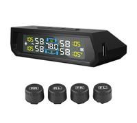 Mulcort Solar Tire Pressure Monitor, Type-C, 4 External Sensors, Voice Prompt, Real-time Display Temperature Pressure 0-5 Bar, Stay powered with both solar charging and Type-C cable