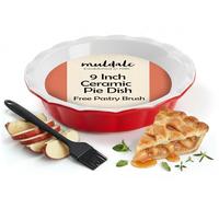Muldale 9 Inch Ceramic Pie Dish - Deep Fluted Oven-Safe Baking Pan for Apple, Pumpkin, Steak Pies - Dishwasher Safe, Red