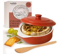 Muldale Camembert Baking Dish - Camembert Cheese Baker in Red - Lead Free Brie Baking Dish with Lid - Baker Casserole - 14cm - With Spreader and Box