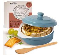 Muldale Camembert Baking Dish with Lid Gift Set - Cheese Baker in Blue - Lead Free Brie Baking Dish - Ceramic Camembert Baker - 14cm - With Spreader and Box